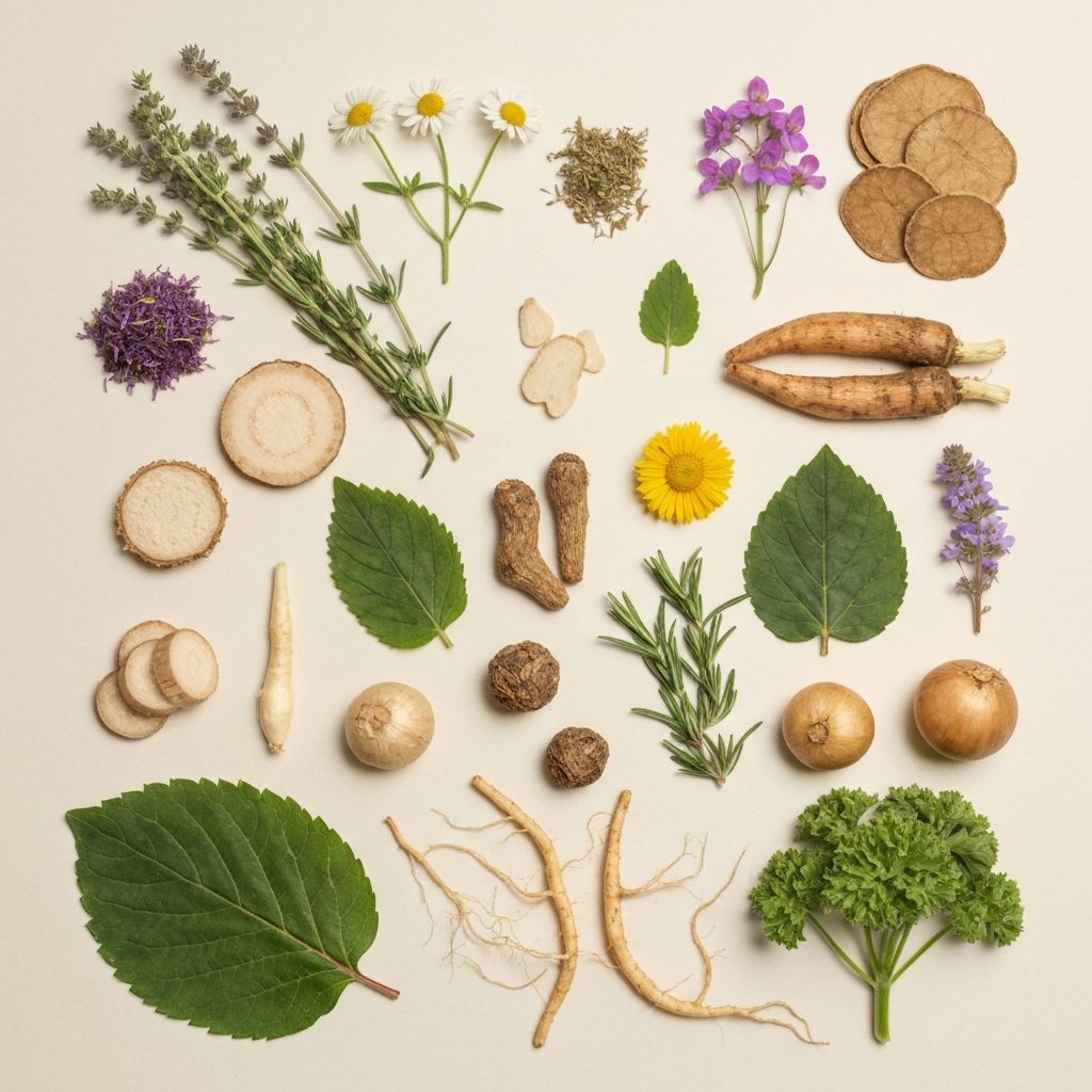 Natürliche pflanzliche Quellen - Kräuter, Blätter und Blüten